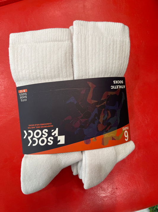 6 Pack Crew White Socks