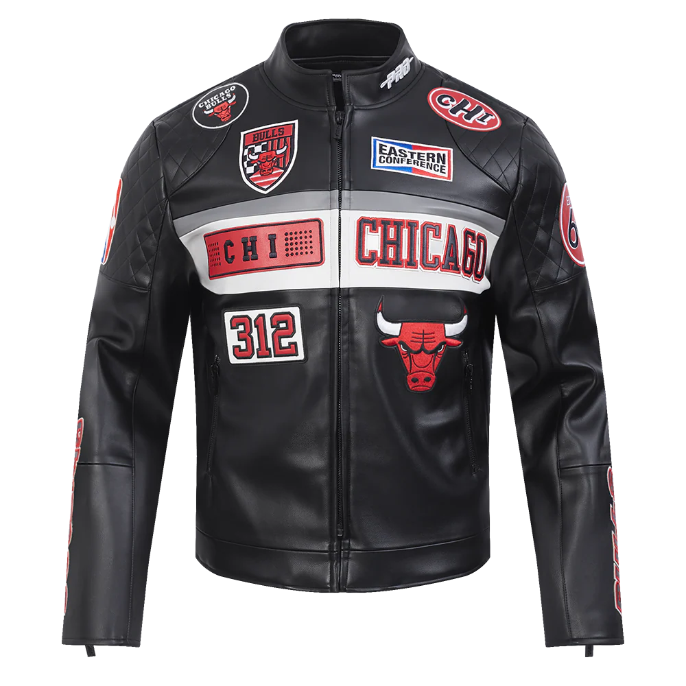 PRO NBA CHICAGO BULLS MEN'S MOTO JACKET BLACK/RED SIZE MEDIUM