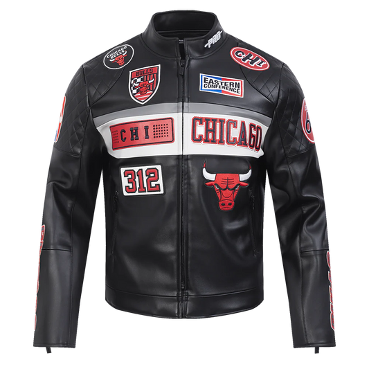 PRO NBA CHICAGO BULLS MEN'S MOTO JACKET BLACK/RED SIZE LARGE