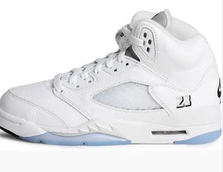 Air Jordan 5 Retro OG(GS) White/Blk-Metallic Sliver Size 6