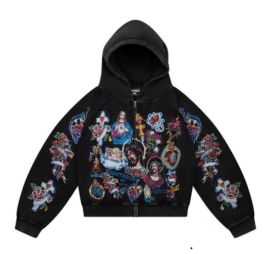 Righteous Risen King Zip Up Hoodie Blk Sz Large