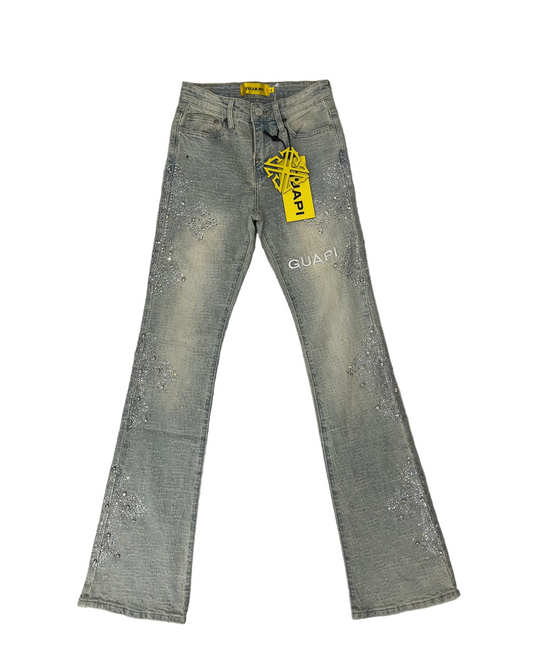 Aqua Bluecross embellished denim