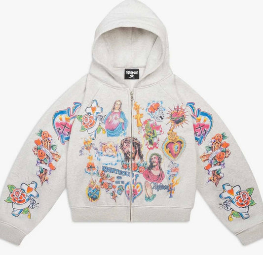 Righteous Risen King Zip Up Hoodie Grey Sz Large