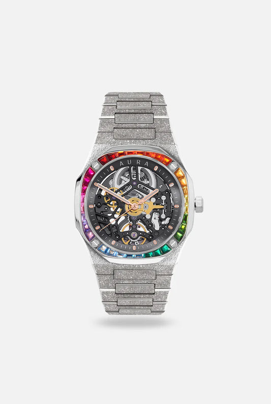 Aura Skeleton  Frosted  Steel Watch
