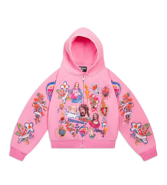 Righteous Risen King Zip Up Hoodie Pink Sz Small