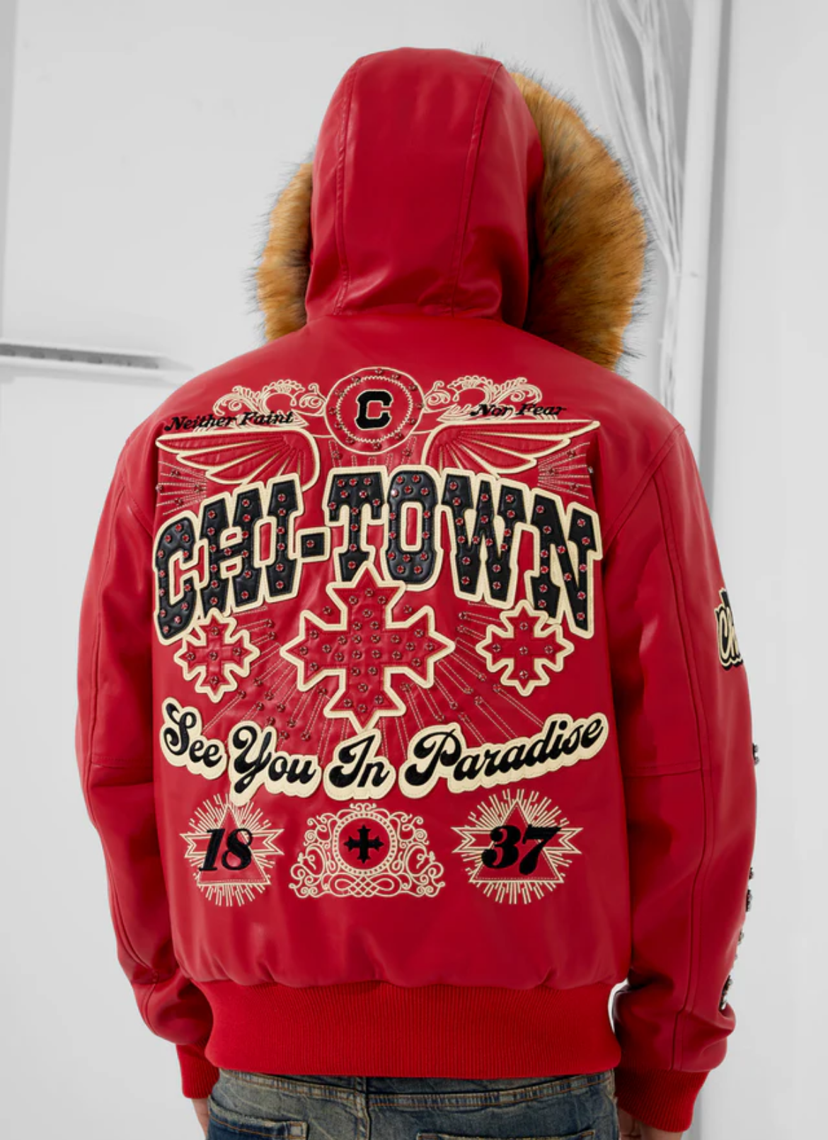 Windy City Hooded Bomber Jacket (Red)