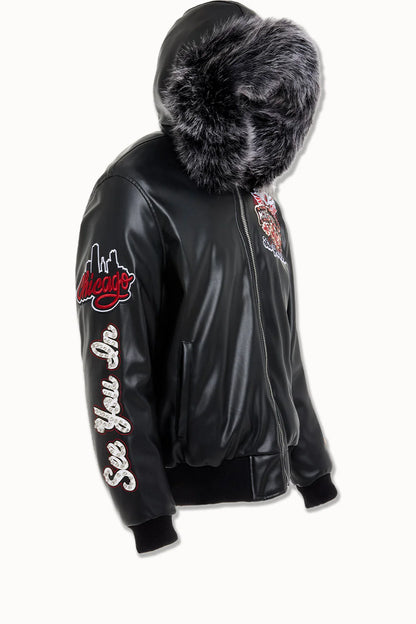 Windy City Hooded Bomber Jacket (Black)