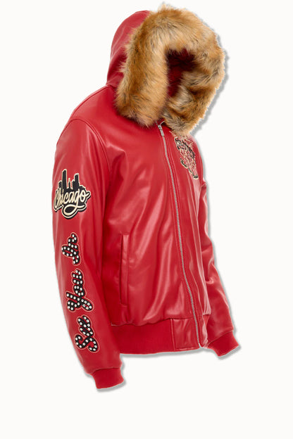 Windy City Hooded Bomber Jacket (Red)