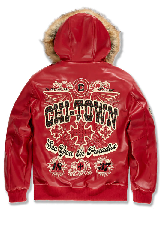 Windy City Hooded Bomber Jacket (Red)