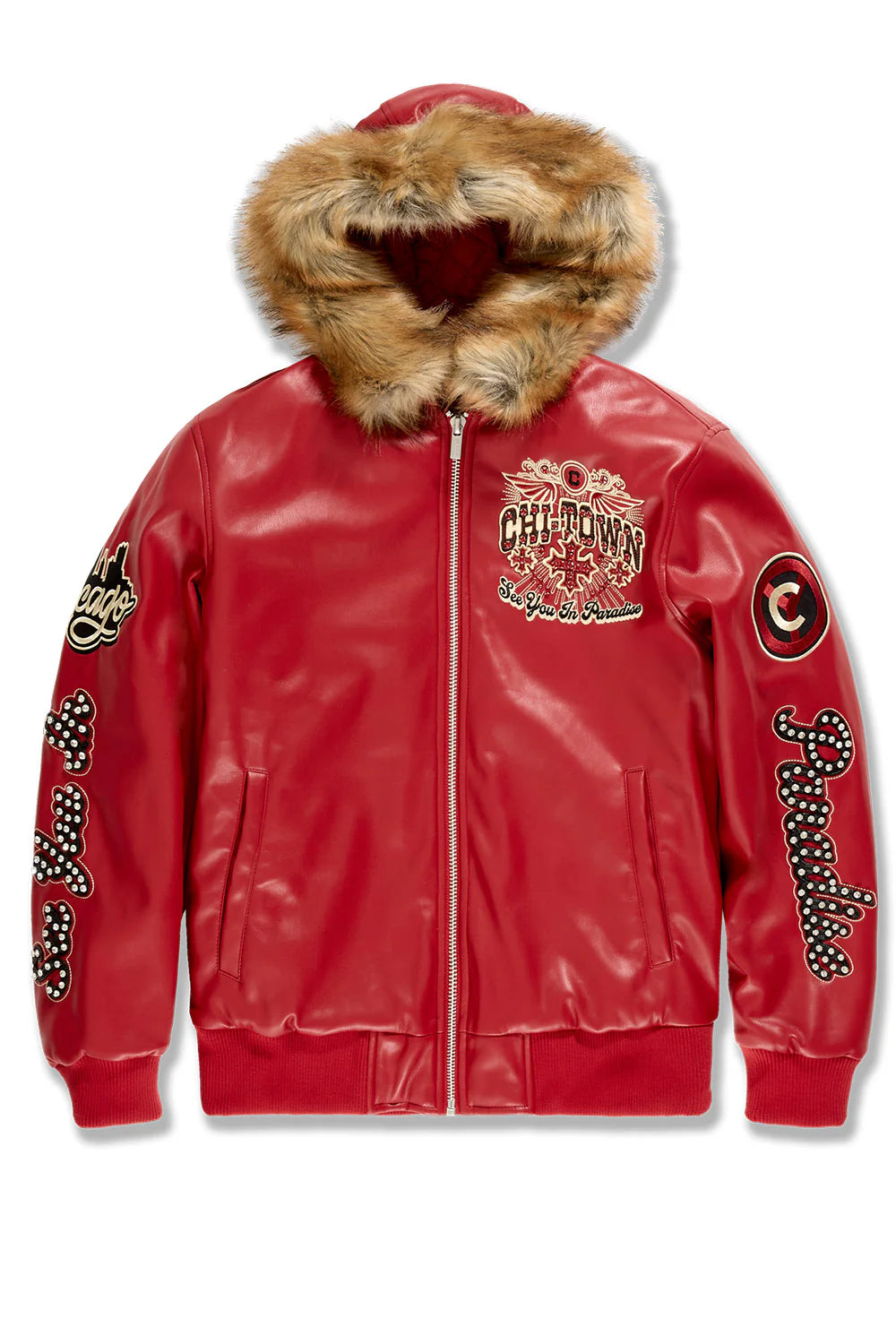 Windy City Hooded Bomber Jacket (Red)