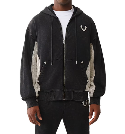 Relaxed Fit Zip-Up Hoodie with Mesh