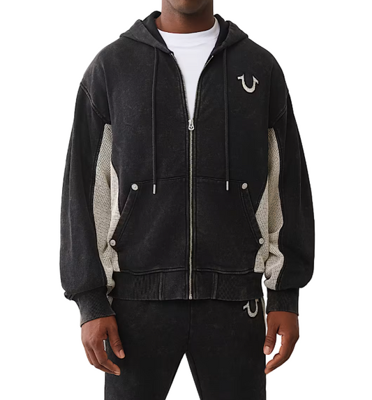 Relaxed Fit Zip-Up Hoodie with Mesh