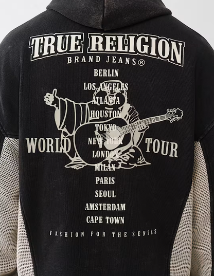 Relaxed Fit Zip-Up Hoodie with Mesh