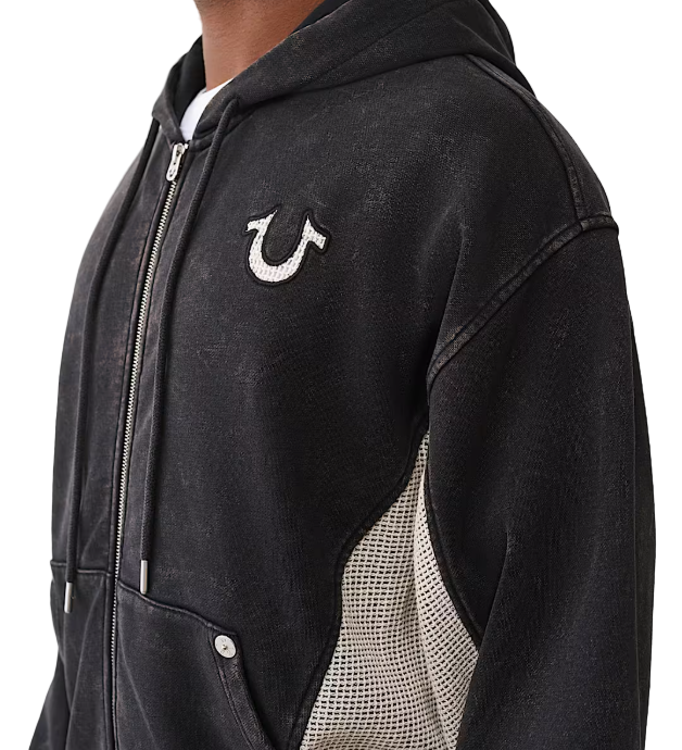 Relaxed Fit Zip-Up Hoodie with Mesh